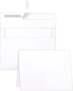 White Blank Greeting Cards with Envelopes 5 X 7 Heavyweight Folded White Cardstock and A7 Envelopes Printable Self Seal 20 Packs for Wedding Invitations, Birthday, Thank You Cards, Mailing Silunkia