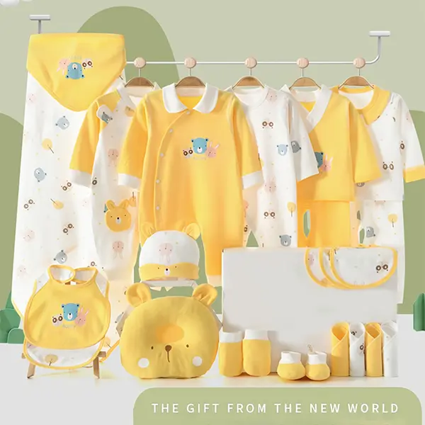 Newborn Gift Set, 27-Piece 100% Cotton Baby Clothing Bundle Pack - Gender Neutral Anti-Pinches Animal Prints Outfits for 0-3M Boys & Girls, Baby Shower Gift