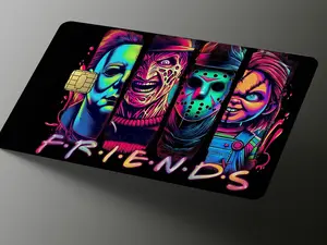 Friends Credit Card Skin Debit Card Covering Horror Fun Michael Myers Freddy Krueger Jason Voorhees Chucky Design USA Made