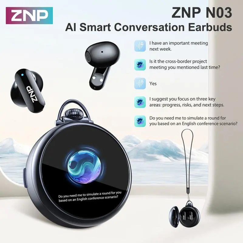 ZNP N03 AI Smart Translator Earbuds | Real-Time Voice & Photo Translation | AI Chat Assistant | 360° Tracking | Open-Ear Comfort