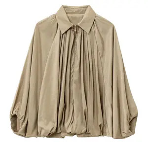 Women's Inflatable Bomb Jacket, Casual Bat Sleeve, Flip Collar, Zipper Shirt, Oversized Folded Street JacketRAIMENTRY