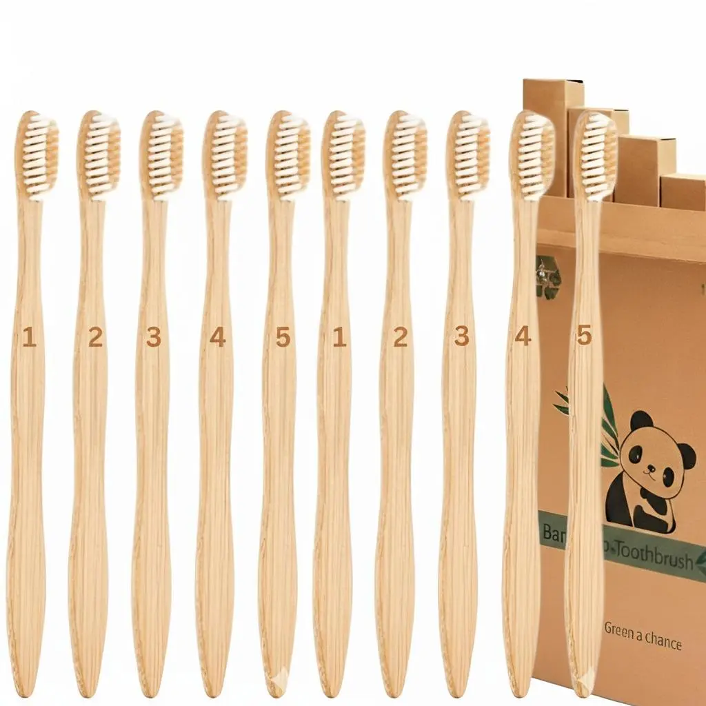 Bamboo Toothbrushes Medium Bristles 10 Pack - BPA Free Medium Bristles Toothbrushes for Adults - Eco-Friendly, Natural Wooden Toothbrush