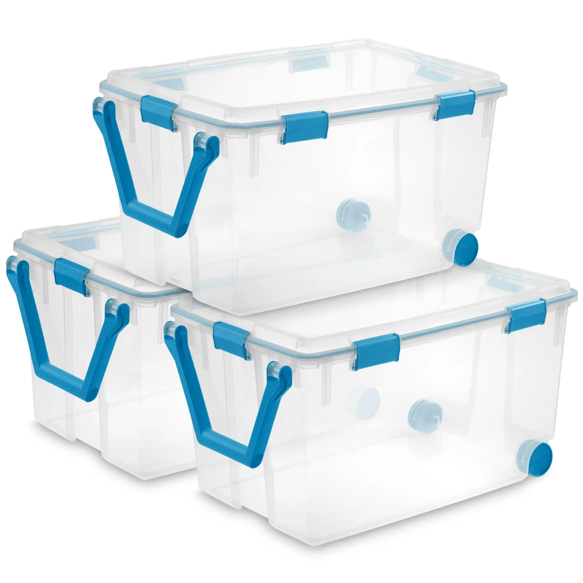 Sterilite 120 Qt Wheeled Gasket Box Stackable Storage Bin with Latch Lid, 3 Pack Sterilite 120 Qt Wheeled Gasket Box Stackable Storage Bin with Latch Lid, 3 Pack