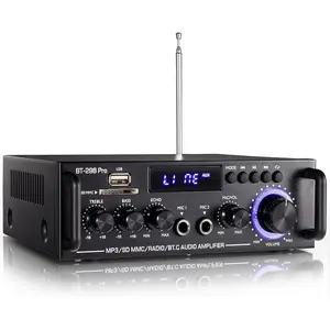 BT-298 Pro Home Audio Amplifier,  5.0 Receiver Home Stereo Receiver, Max 400Wx2 RMS 50Wx2 HiFi Sound Audio System  Power Amplifier, MIC in w/Echo, Bass & Treble w/USB/RCA/FM