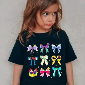 Magic Kingdom Bow Shirts for Girls Shirt Coquette Aesthetic T shirt Princess Tee Silk Milk Fabric Oversized Holiday Vacation Tops