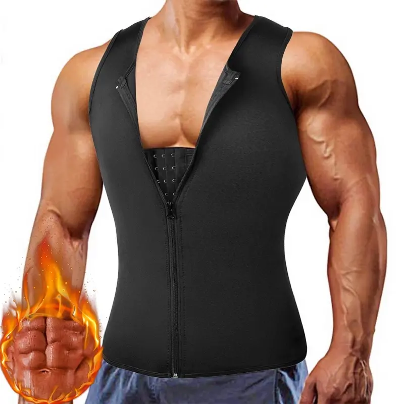 Men's Compression Tank Top - Black Body Shaper Undershirt with Tummy Control, Moisture-Wicking, Breathable Fabric for Sports, Fitness Workouts