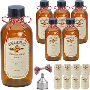 4 oz Amber Glass Bottles - Small Glass Jars with Black Lids Empty Boston Bottle,Dispensing Containers for Homemade Vanilla Extract, Essential Oils, Herbal Medicine