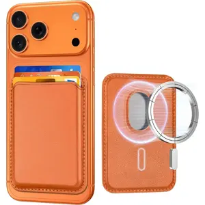 for MagSafe Wallet, Strongest Magnetic Wallet for iPhone 17/16/15/14/13/12/Pixel 10 Series, 3 Cards Holder, Magnetic Phone Wallets, Vegan Leather Minimalist Slim RFID for iPhone Wallets, 1Slot, Orange