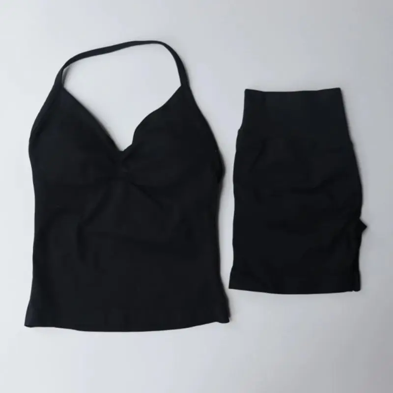 Gym Outfits for Women, 2 Piece Seamless Textured Set, Athleisure Street Fit with Longline Strappy Top and Scrunch Shorts, Gym Casual Wear, Workout Sets, 2 Pieces, Female, Clothes, Gym/Yoga