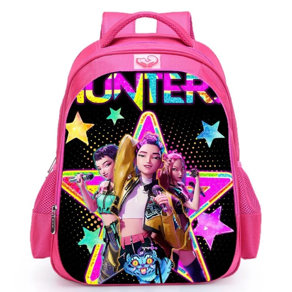 Kpop Anime Cartoon Print Backpack for Teen Girls Women, Bright Pink Neon Star Large Capacity Student School Bag, Lightweight Water Resistant Multi-Pocket Casual Daypack with Breathable Mesh Shoulder Straps for Elementary Middle School Daily Travel