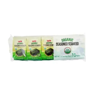 Shirakiku Organic Roasted Seaweed Snacks with Salt, USDA Certified, 10 Packs (40g) - Healthy Japanese Nori for Snacking