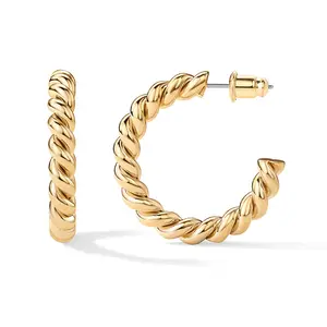PAVOI 14K Gold Plated Twisted Rope Hoop Earrings for Women - 2.5mm and 4mm Thick Chunky Hoop Earring - Trendy Gold Jewelry