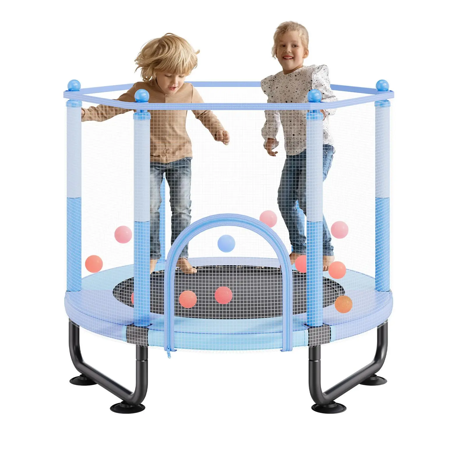 VEVOR 60-Inch Kids Trampoline with Safety Enclosure, Steel Frame Sports Bouncer with Basketball Hoop for Indoor Garden Jumping, Toddler Recreational Trampoline, Hoop Trampolines