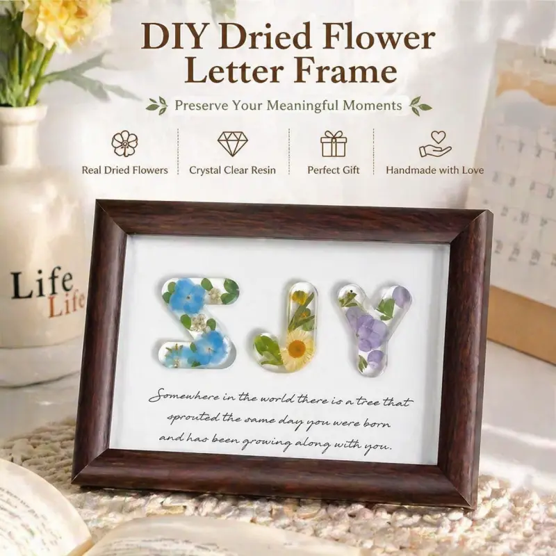 DIY Handmade Epoxy Dried Flower Letter Photo Frame – Personalized Keepsake with Pressed Flowers, Perfect for Gifts, Home Decor, and Special Occasions