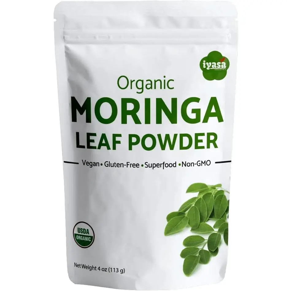 Iyasa Holistics Organic Moringa Leaf Powder, 4 oz - USDA Certified Pure Moringa Oleifera Superfood Supplement - Green Smoothie, Tea Energy Booster - Ayurveda Product