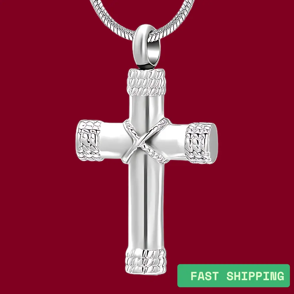 Unisex Cross Cremation Urn Necklace – Personalized Ashes Keepsake Pendant with Lord’s Prayer – Spiritual Memorial Jewelry Gift for Healing & Remembrance