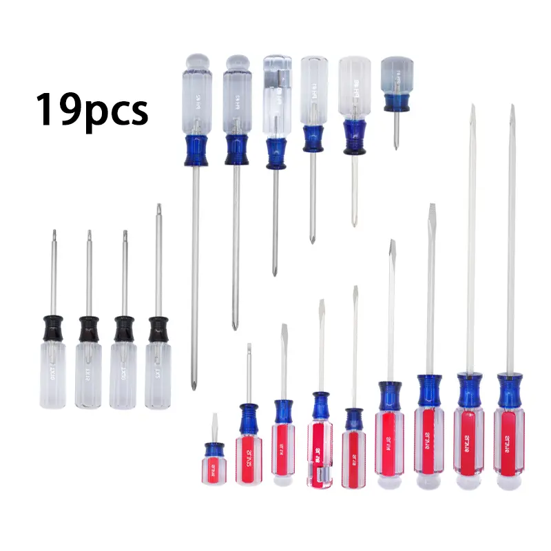 19pcs Multifunctional Screwdriver Set (Phillips, Flathead, Torx) with Tool Box, Heat-Treated CRV Steel, Satin Nickel Rust Resistance, Transparent Acetate Grip Easy-Clean Handles, for Home Repairs, Gifts for Him