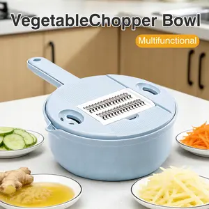 1 Count of 12-piece cutting bowls, Stylish Blue Kitchen Tool, Stainless Steel Blades for Rapid Onion and Vegetable Slicing