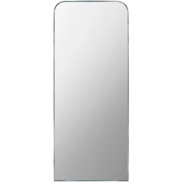 Aranya Soft Corner Aluminum Frame Floor Mirror, Metallic Silver, 28"H x 67"W