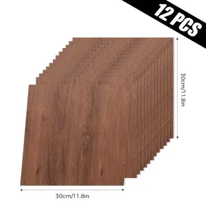 12/24pcs Self-Adhesive Floor Tiles, 30x30cm 3D Wood Grain Pattern Tile Design Wall Stickers, Waterproof Fake Tile Wallpaper, Bedroom Kitchen Decoration