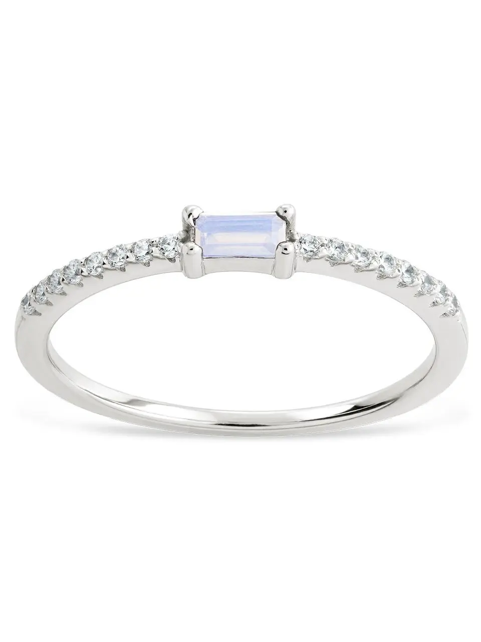 Sterling Silver Thin Moonstone CZ Stacking Birthstone Ring