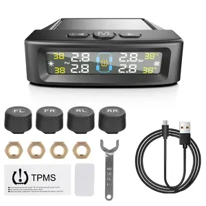 Solar Powered Tire Pressure Monitoring System, Car Tire Pressure Monitor with 4 External Sensors, Solar TPMS, Temperature Warning Fuel Save Monitoring System