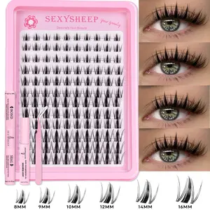 Fairy Lash Clusters Kit, Manga Eyelash Extension Kit at Home,  D Curl Wispy Natural Invisible Band Lash with Waterproof Lash Extensions Kit (Fairy-D-8-16MIX)
