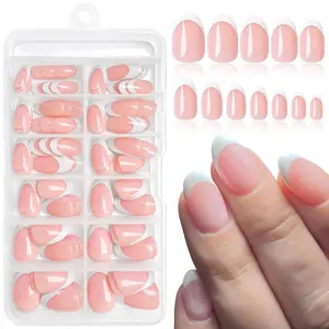 Medium Short Oval Almond Press-on Nails, Almond Shape Nails, 120pcs Glossy French Tip Fake Nails, Classic Nail Design At Home Manicure