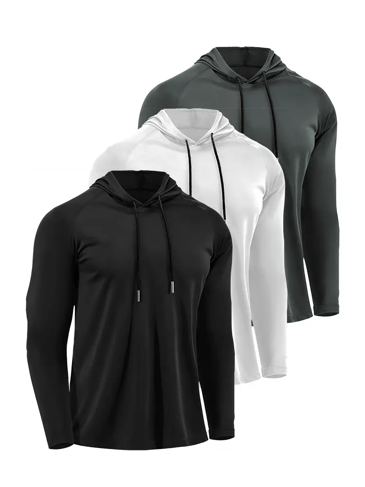 3 Pack Men's Sun Protection Hoodie Shirt, Lightweight Breathable Long Sleeve Performance Shirt, Quick Dry Moisture Wicking for Fishing Running Hiking Summer Outdoor Athletic Wear Casual Performance Wear