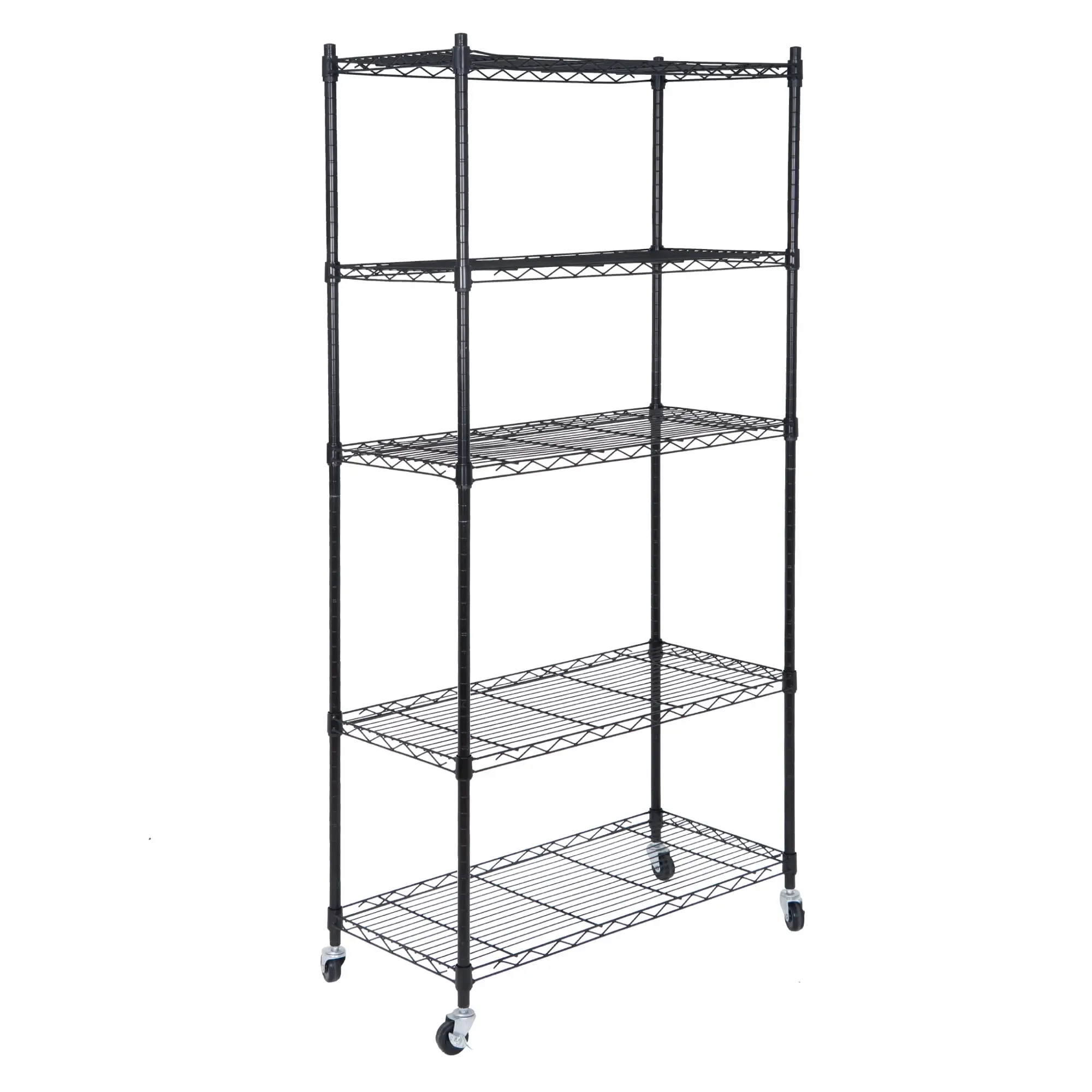 ZENY 5-Layer Adjustable Steel Wire Shelf Rack Organiser - Heavy Duty Adjustable Storage Rack with 300LBS Steel Frame, ABS Locking Wheels, Clip-Together Sleeves, Easy Assembly for Kitchen/Garage Corner Organizer Shelving & Storage, Garage Organization