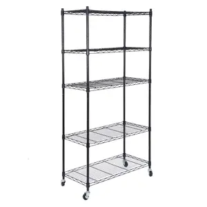 ZENY 5-Tier Mobile Storage Rack 300LBS Steel Wire Shelving Unit W/Wheels for Kitchen Garage Organiser Room