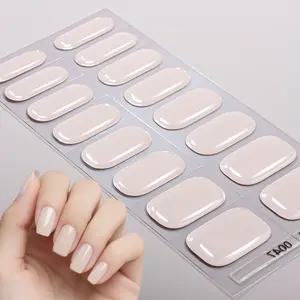 16 Tips Semi Cured Gel Nail Strips, Simple Beige Color, Solid Design, Self-Adhesive Full Wrap Nail Art, Need To Use With UV Lamp, Easy To Apply And Remove, Suitable For Women And Girls, Daily Party Dating DIY Nail Art Use, Nails Press Ons