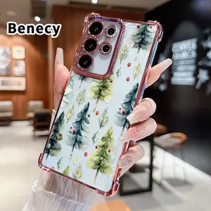Four Corners Air Cushion Phone Case Compatible with Samsung Galaxy S23 Ultra S24 Plus S25 S22+ FE Edge Pine Tree Reverie Pattern Anti-drop Cell Electroplated Transparent Silicone Cover