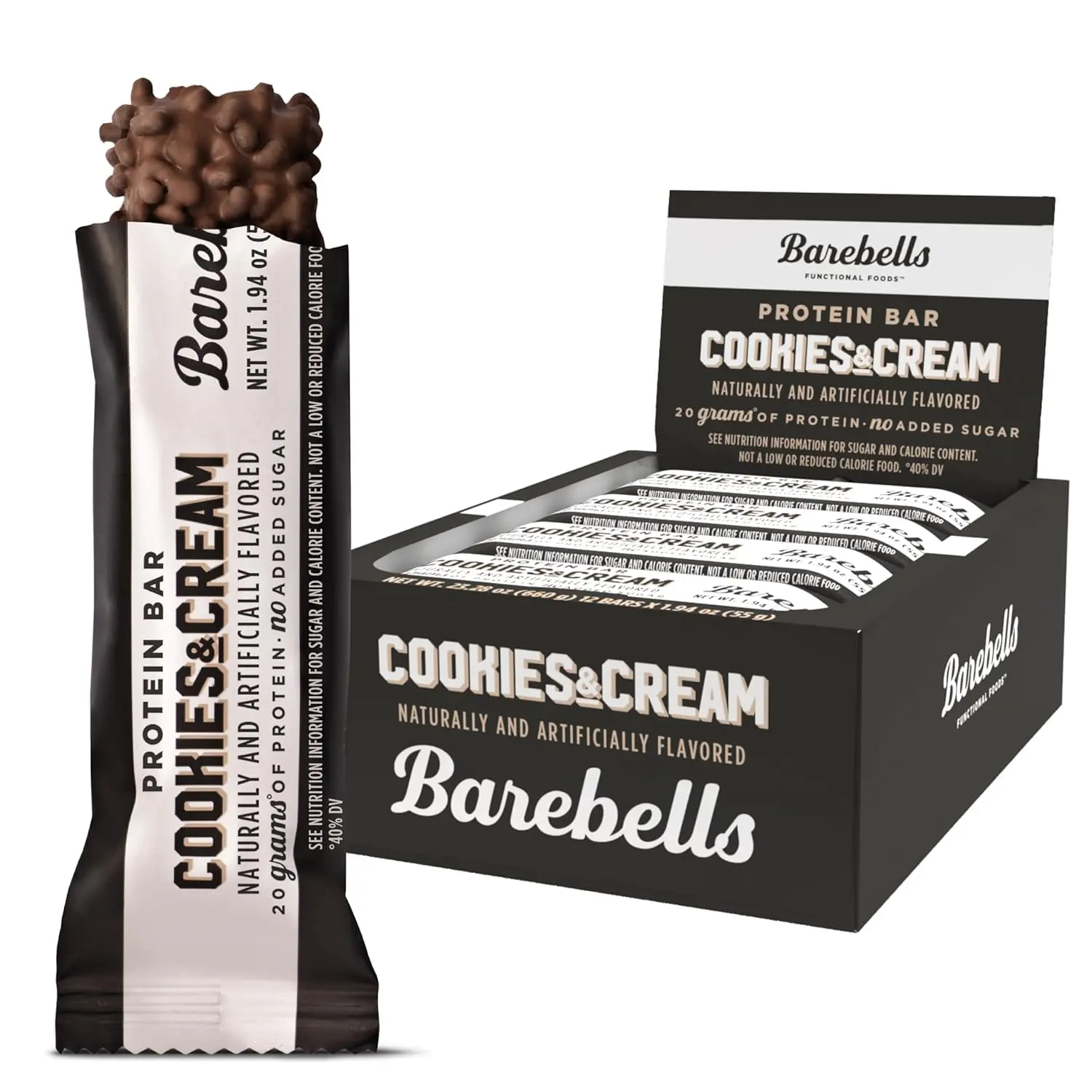 Barebells Milk Protein Bars, Cookies & Cream Flavor - 12 Count, 20g High Protein Treats - 1g Total Sugars Chocolate Nutrition Bar - On-The-Go Breakfast or Post-Workout Snack