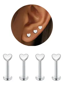 Heart Shaped Stud Earrings, Stainless Steel Earrings for Women, Hypoallergenic Stud Piercing Jewelry for Tragus/Helix/Conch/Medusa/Lip/Labret