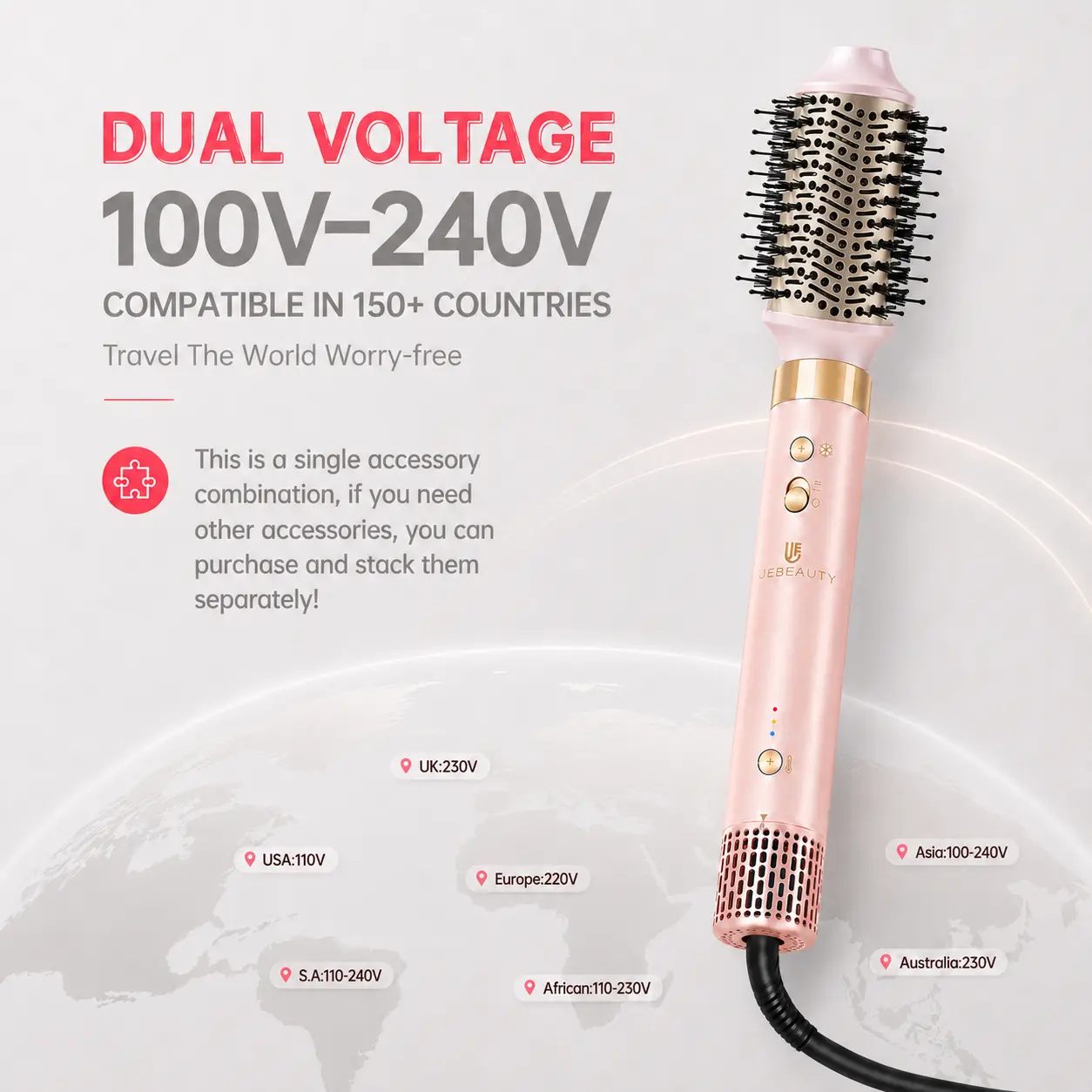 webeauty Professional Hair Dryer Brush and Volumizer | DIY Customizable Hair Styling Tool with Interchangeable Attachments | High-Speed Hot Air Brush for Fast Drying, Smooth, Voluminous Hair, 75MM Oval Blowout Brush