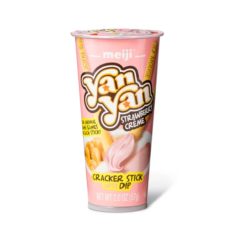 Meiji Yanyan Crispy Milk Cracker Sticks with Strawberry Creme Dip, 2oz Food Snack with Animal Facts Meiji Yanyan Crispy Milk Cracker Sticks with Strawberry Creme Dip, 2oz Food Snack with Animal Facts