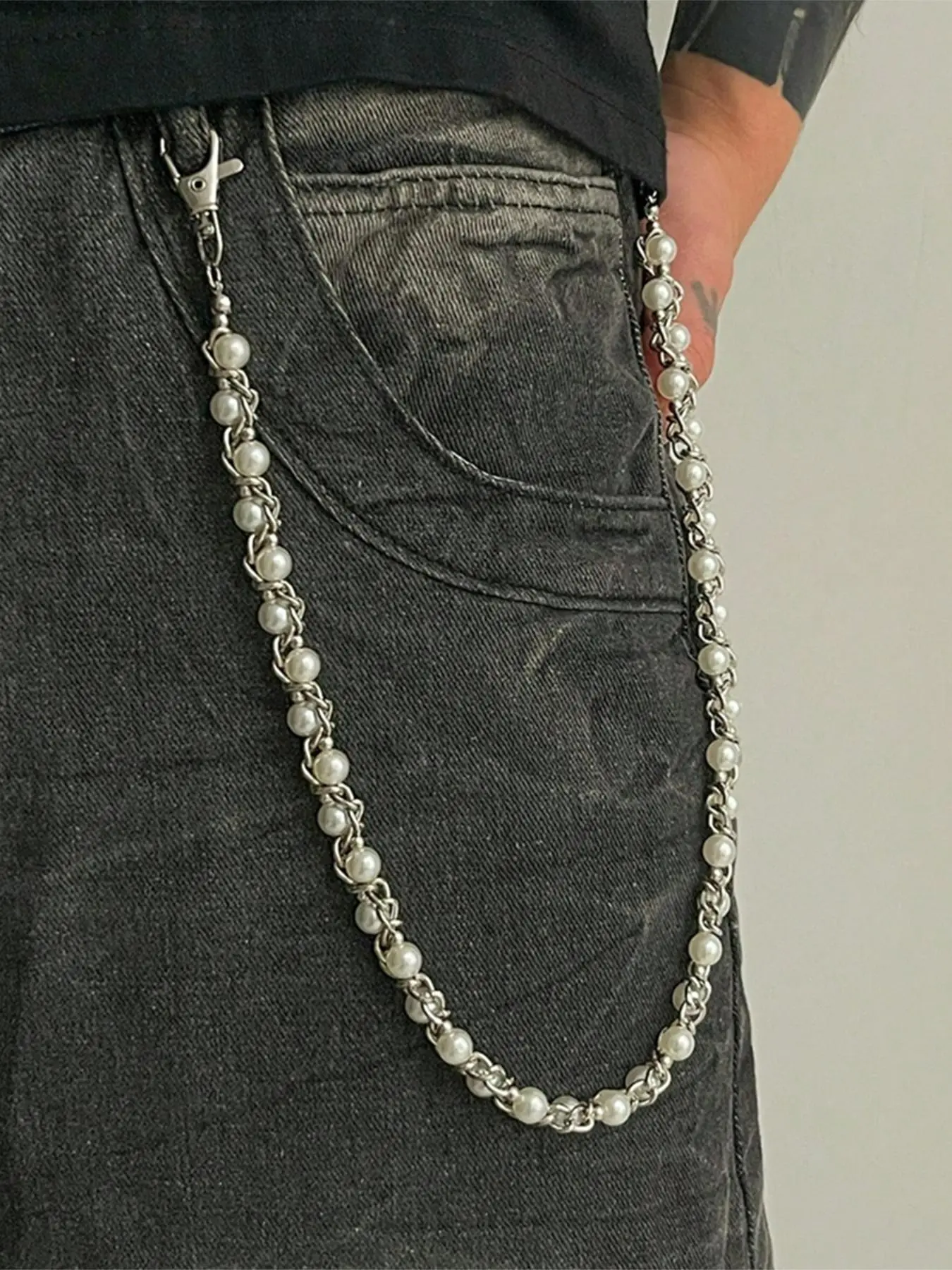 1pc Imitation Pearl Pants Chain, Bling Chain, Unique Hip Hop Punk Pants Decor, Unisex Fashion Accessory for All Seasons, Chains for pants