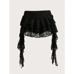 Low-waisted lace ruffle skirt paired with safety shorts, a casual, breathable short skirt suitable for daily wear, vacations, and travel, featuring a comfortable fit.