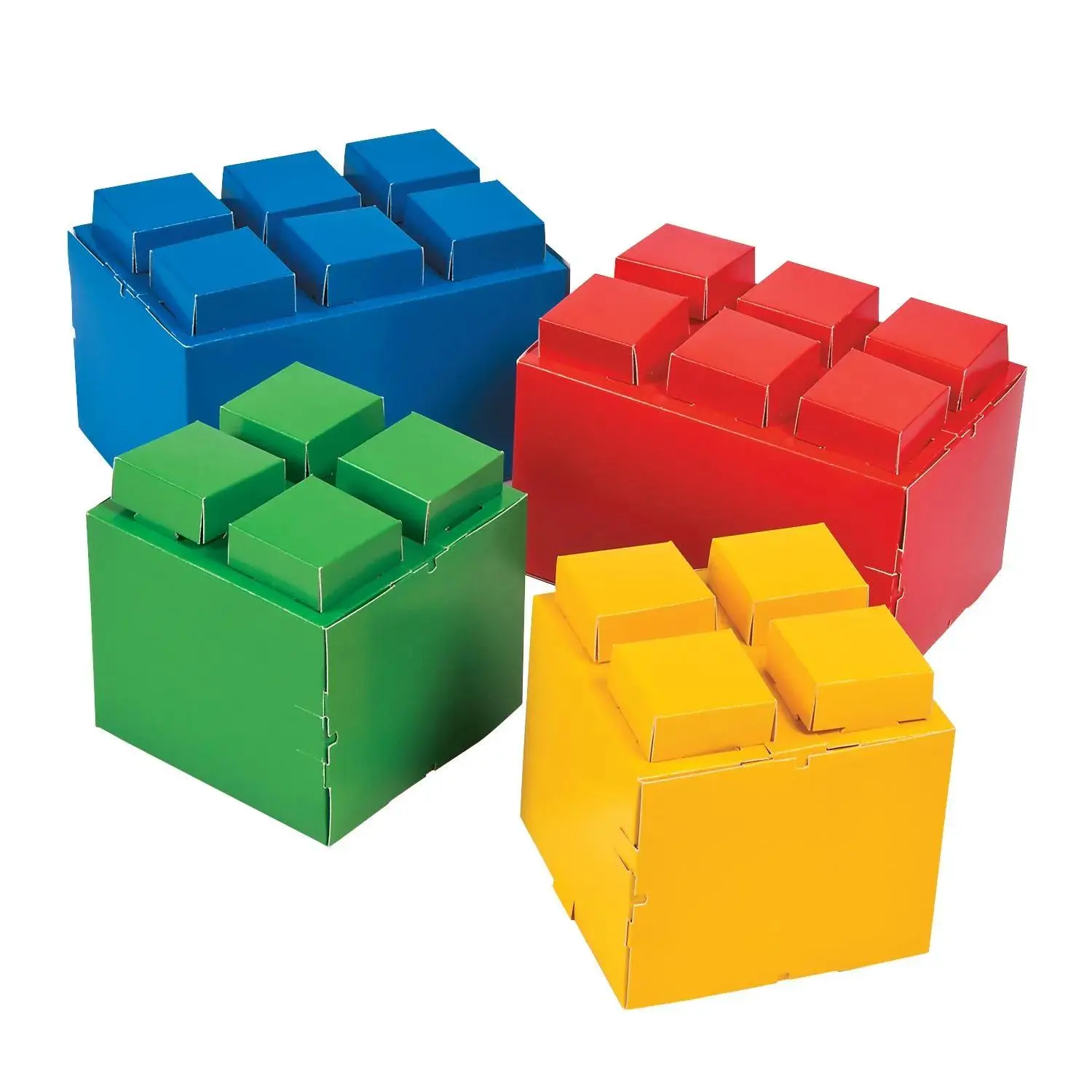 4-Piece Building Block Party Centerpieces Set, Multi-Color Cube-Shape Decor for Birthday & Festive Occasions