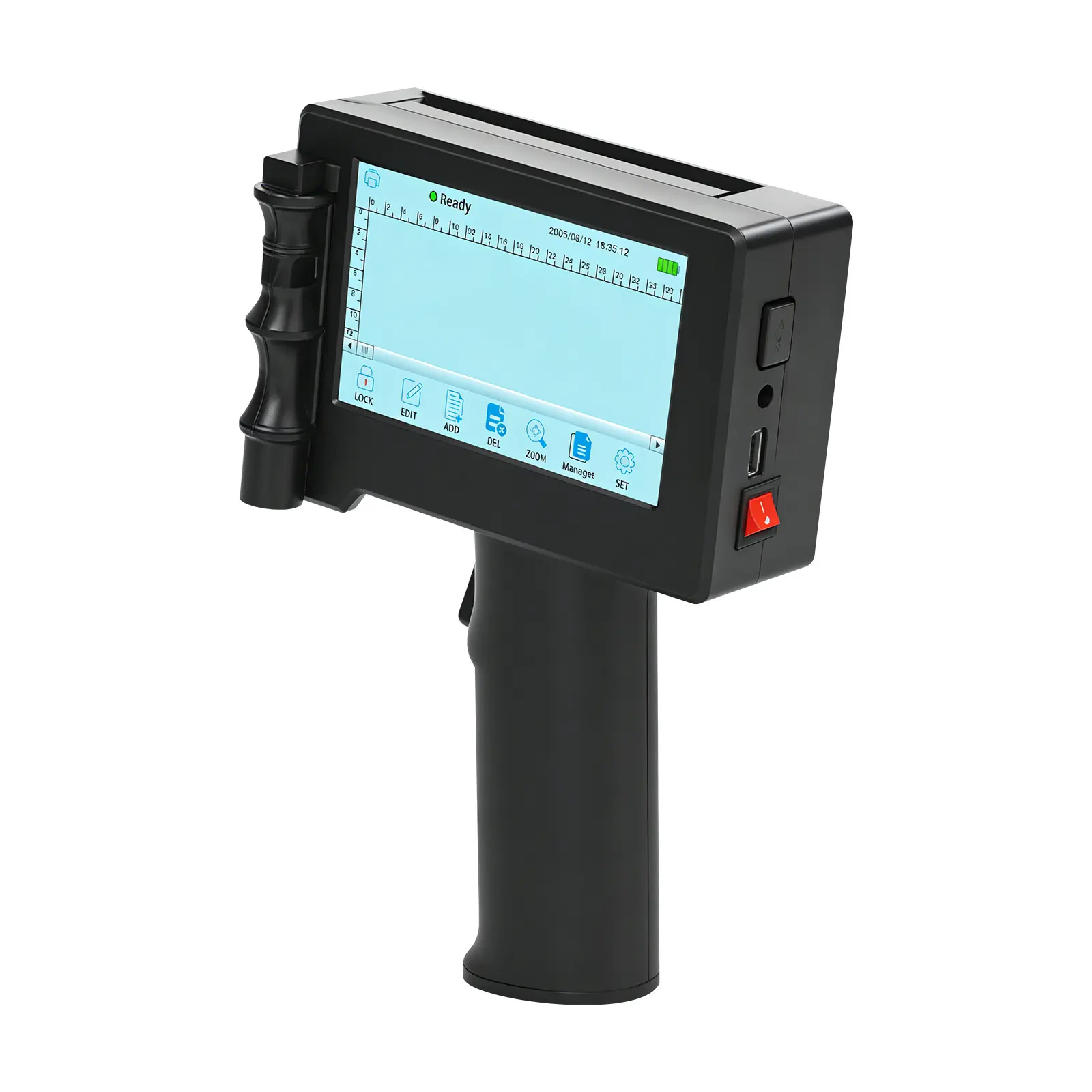 ML101 Handheld High-Res Precision Barcode Label Printer - 12.7mm TIJ 2.5 Intelligent Portable Coder, Quick Dry Ink, Waterproof, 5-inch Screen, Global Support, for Expiry Date/Logo Marking, Small Business Owners, Multi-Language Support, High Precision Prin