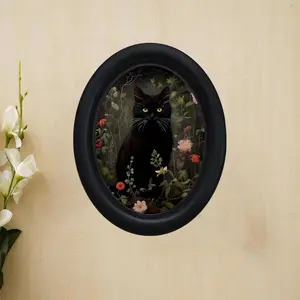 Bohemian Vintage Cat with Floral Decor, Home and Office Halloween and Thanksgiving Decoration, Boho Style for Holidays, Boho Floral Design