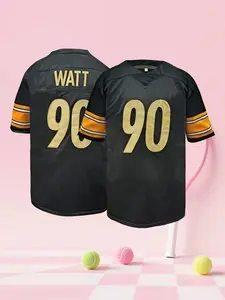 Pittsburgh #90 Embroidered Football Jersey,V-Neck Breathable Short Sleeve Sportswear For Outdoor Training Unisex All Season Wear, Football Uniform