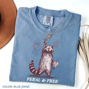 Comfort Colors Vintage Feral And Free T-shirt, Funny Usa T-shirt, Funny Raccoon T-shirt , 4th Of July, Raccoon Merica, Trendy Usa, Gift