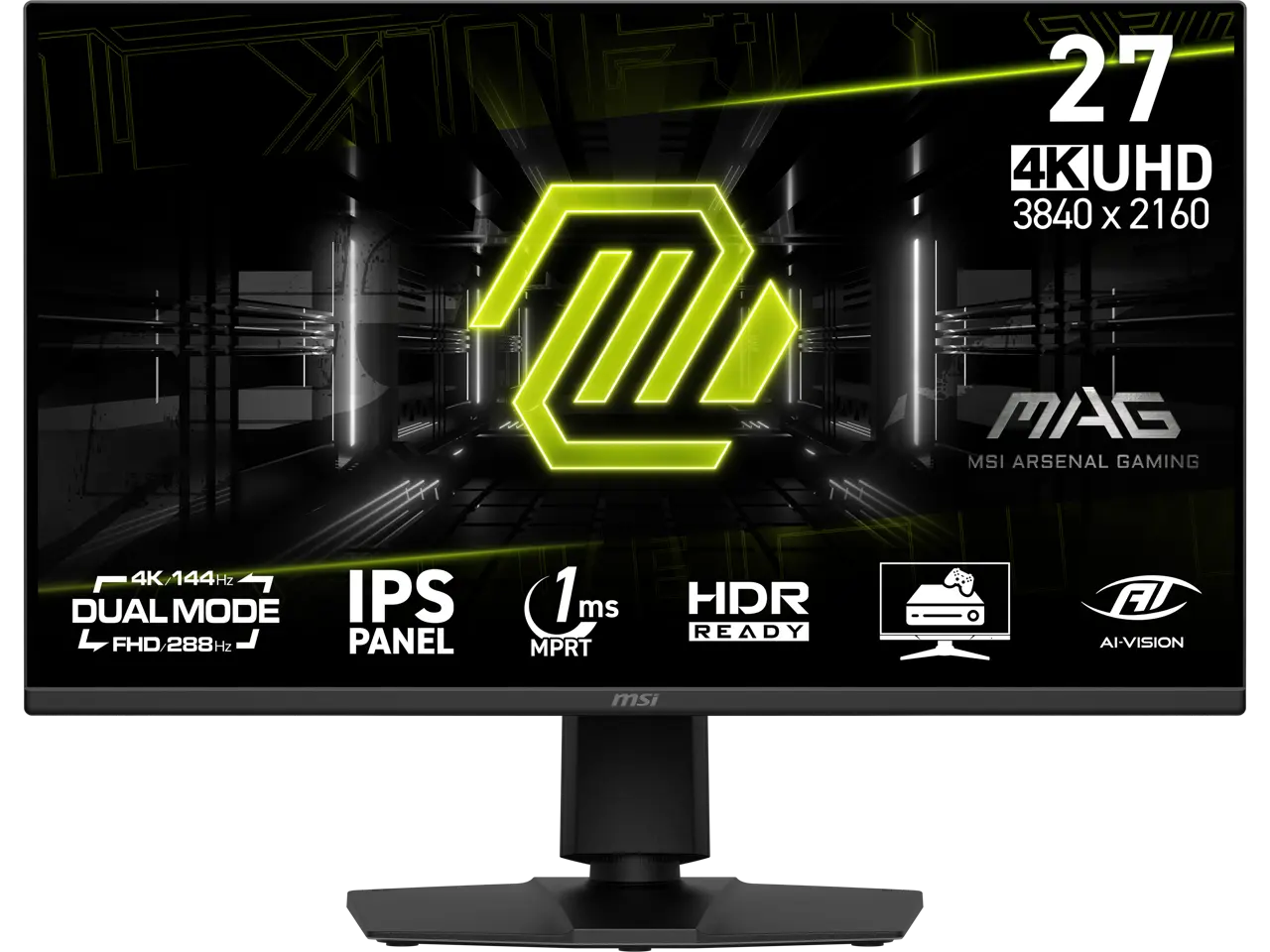 MSI MAG 275UPD E14 27-inch 3840 x 2160 (UHD) Gaming Monitor, Dual Mode(4k@144Hz,FHD@288Hz),Adaptive-Sync, Rapid IPS, VESA DisplayHDR400, HDMI, DisplayPort, VESA Mountable, Tilt, Height Adjustable, 1ms