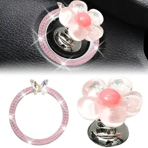 1 count Push Start Button Cover and 1 count  Engine Stop Decoration Ring,  Flower Push to Start Button Cover Sticker,   Engine Start Stop Decoration Ring for Women  Decoration