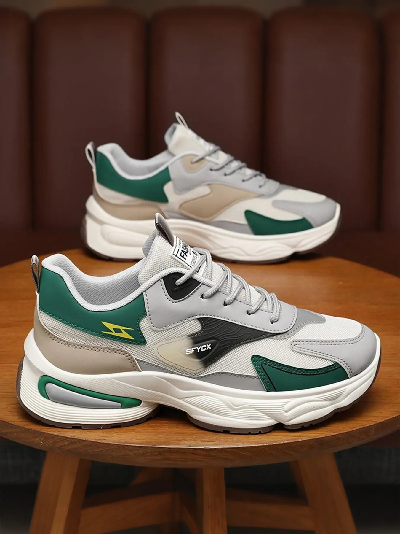 Men's New Trendy Colorblock Textile & PU Leather Dad Shoes, Thick Sole Sport Casual Sneakers, Fashionable Comfortable Running Trainers, Casual Running Footwear, Sporty Running Shoes