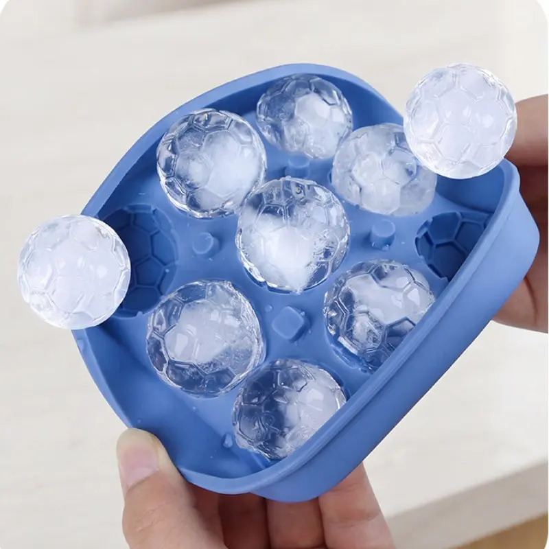 1pc 9-Cavity Soccer Ball Silicone Ice Mold | 3D Sports Sphere Ice Tray with Funnel Lid | Whiskey Cocktail Iced Coffee Kitchen Gadget Clear Ice Balls Ice Cube Trays Ice Ball Molds