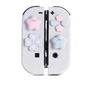 Cute Star Love Silicone Soft D-Pad Cross Button Abxy Key Sticker, Skin Case for Switch Oled Ns Joy-Con, Thumb Stick Grip Cap Cover, Game Console Accessories