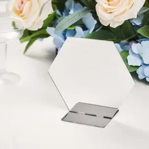 5-Pack Acrylic Table Sign Holders 5", Silver Hexagon Design - Perfect for Wedding Table Numbers and Menus